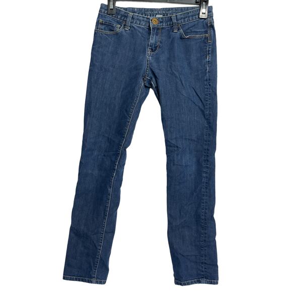 Banana Republic Skinny Jeans Women 25 Petite Dark Blue Denim Low Rise DISTRESSED - Picture 1 of 11